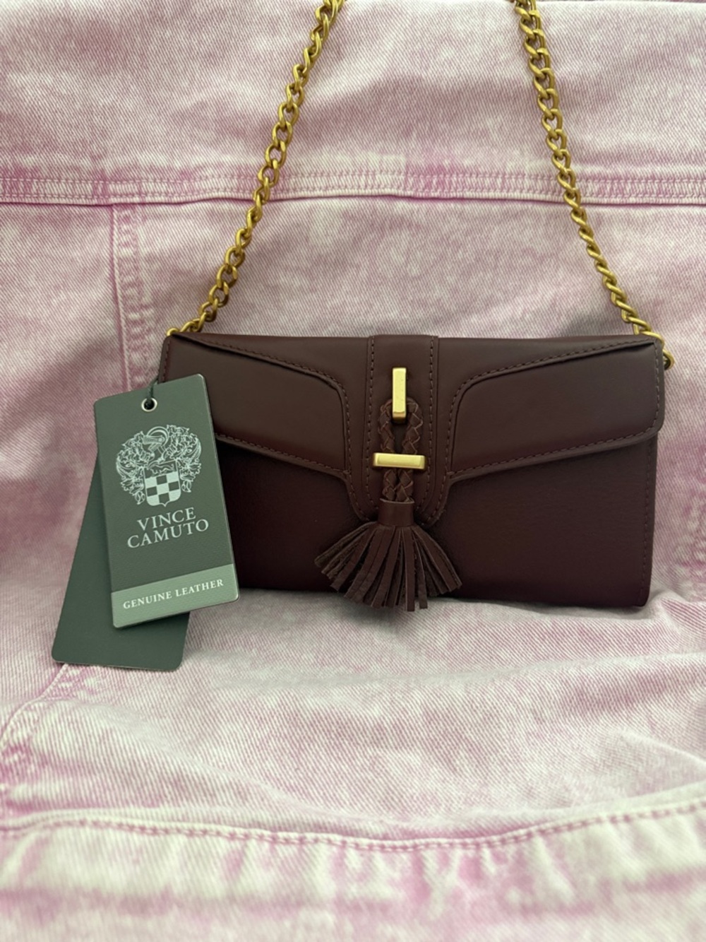 Vince Camuto Maroon Leather Tassel Chain Crossbody 2 in 1